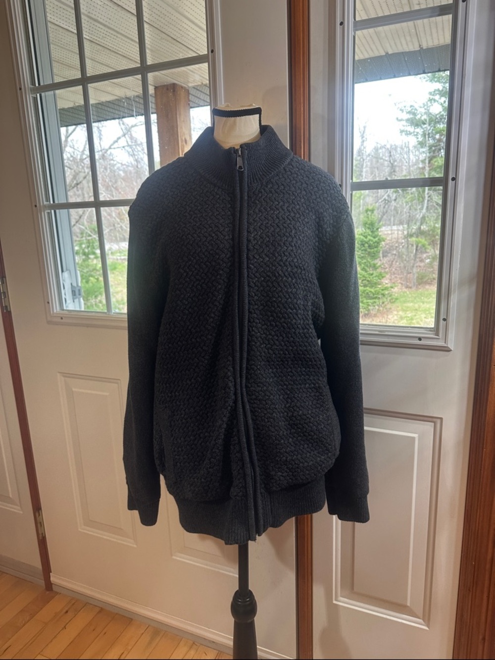 Emanuel Ungaro Men's Black Zip-Up Textured Knit Sweater